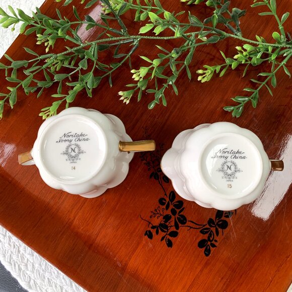 Vtg NORITAKE Ivory Gold Trim Mini Sugar & Creamer Set 2pcs - Picture 7 of 12
